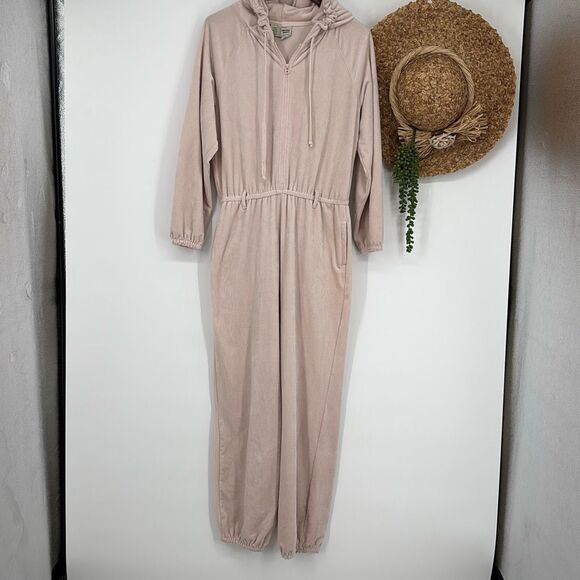 SATURDAY SUNDAY x ANTHROPOLOGIE | Pink Cozy Ribbed Velvet Hooded Jumpsuit | Smal - Picture 2 of 14